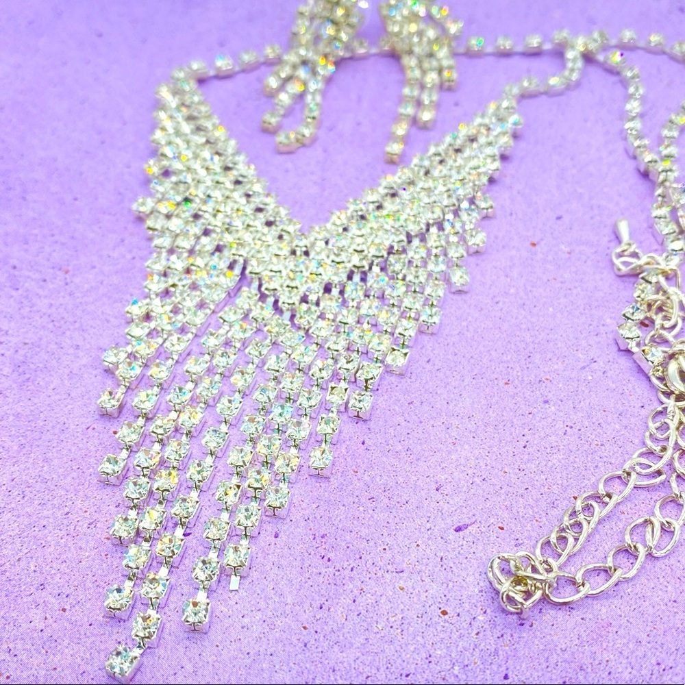 Rhinestone Necklace and Earrings Set